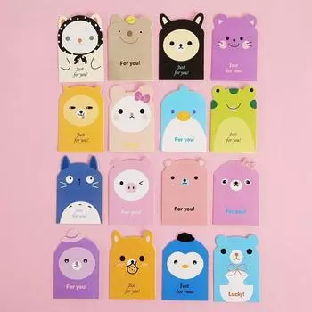 Мини-открытка с изображением животных, пригласительная открытка на день рождения, 16 видов, включая конверт