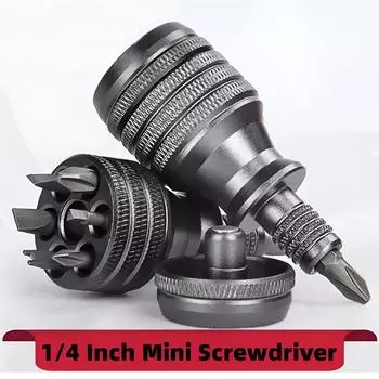 Мини-отвертка, титановые отвертки, магнитная отвертка 1/4 дюйма, сверло из легированной стали S2 7 в 1, ручной инструмент для ремонта EDC серый