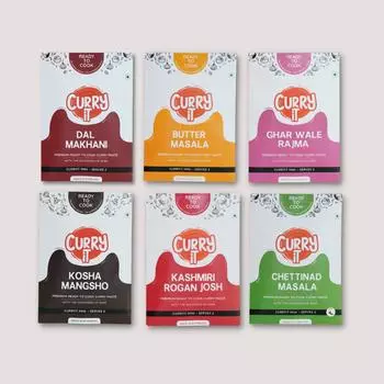 Мини-пакет CURRYiT, готовый к приготовлению, комбинированный овощной и невегетарианский набор (Упаковка из 6 шт.) Сделано с гхи Pack of 6