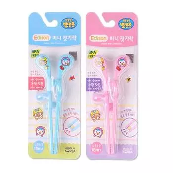 Мини-палочки для еды Haeho Edison Pororo (Правая рука) 1 синий + 1 розовый, популярная корейская посуда.
