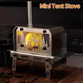 Мини-печь для палатки с дымоходом, уличная дровяная печь из нержавеющей стали для пешего туризма, рыбалки, приготовления пищи, барбекю