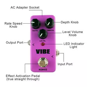 Мини-педаль эффектов для гитары KOKKO Vibe FUV2, имитирующая вращающийся звуковой эффектор, портативная гитарная педаль для фиолетовый