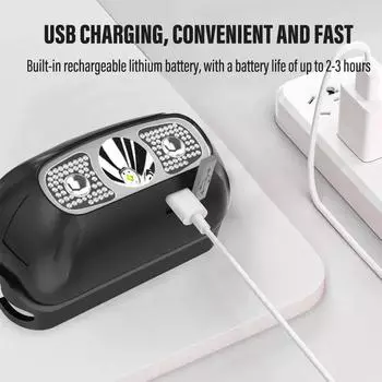 Мини перезаряжаемый мощный сенсорный налобный фонарь для рыбалки, кемпинга, USB-фонарик, COB, светодиодный налобный фонарь, передний фонарь чёрный