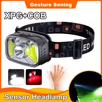 Мини-перезаряжаемый налобный фонарь со светодиодным датчиком, встроенный аккумулятор, USB-зарядка, налобный фонарь для кемпинга, рыбалки, рабочего света чёрный