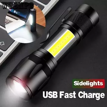 Мини-перезаряжаемый сильный свет USB-фонарь с крючком для кемпинга, охоты, настольный фонарик, светодиодный портативный фонарик чёрный