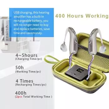 Мини-перезаряжаемый слуховой аппарат, цифровой усилитель ушей заднего типа с перезаряжаемой сумкой для переноски 2pcs hearing device type разноцветный