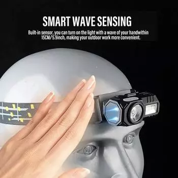 Мини перезаряжаемый светодиодный датчик налобный фонарь с зажимом на голову фонарь для кемпинга портативный налобный фонарь для рыбалки на открытом воздухе с 9 режимами освещения