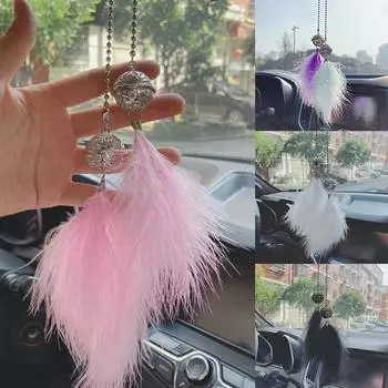 Мини Перо Колокольчики Колокольчик Перо Автомобиль Подвесное Зеркало Заднего Вида Автомобиль Подвеска зелёный/фиолетовый