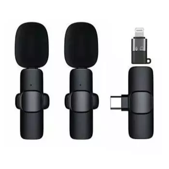 Мини петличный микрофон - беспроводной Bluetooth-микрофон для сотового телефона, петличный микрофон для TikTok и YouTube, черный 1+1 -- Type C