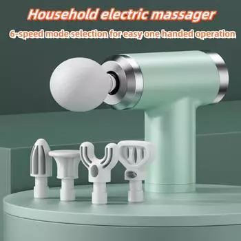 Мини-пистолет для фасции с 5 массажными головками, электрический массажный пистолет для фасции, USB-массажер для дома, вибрационный пистолет для массажа вала, фитнес-оборудование зелёный