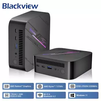Мини-ПК Blackview MP100 AMD R7 5700U 8-ядерный 16-поточный мини-ПК 16 ГБ/32 ГБ DDR4 512 ГБ/1 ТБ SSD мини-компьютер 16GB+512GB чёрный