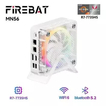 Мини-ПК FIREBAT MINIPC AMD R7-7735HS 6600H 7840HS Цветной геймерский настольный игровой компьютер 16 ГБ 512 ГБ DDR5 RJ45 BT5.2 WIFI6 M.2