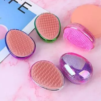 Мини-пластиковая массажная расческа для волос, яйцо, круглая щетка для волос, мягкая расческа, парикмахерская расческа, портативная массажная расческа для путешествий розовый