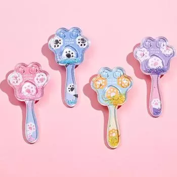 Мини-пластиковая расческа в форме кошачьего когтя, прозрачная расческа с мультяшной подушкой безопасности и блестками, милая девичья расческа для ухода за головой, подарок для 1