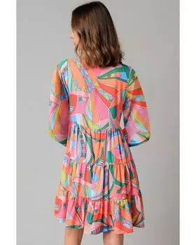 Мини-платье Azura Exchange с геометрическим принтом, разрезом на шее и оборками S разноцветный