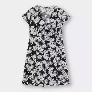 Мини-платье GU by Uniqlo с V-образным вырезом и принтом, с короткими рукавами и цветком A +OS, спецификация для США