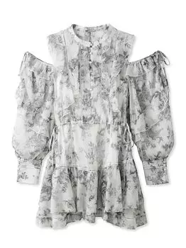 Мини-платье из шифона с принтом и оборками SWFO241079 GRY [Sneider] Женское серый