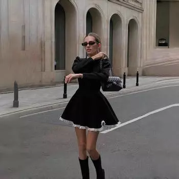 Мини-платье LYRIA с кружевными вставками для женщин, с высокой талией, облегающее, элегантное платье, женская одежда S чёрный