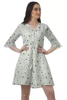 Мини-платье Moomaya на шнурке с принтом из поли крепа, женская рубашка с рюшами и рукавами 2XL зелёный