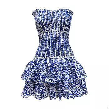 Мини-платье с цветочным принтом синего и белого цвета для женщин, вечеринок, ночных выходов S