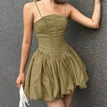 Мини-платье с корсетом и пузырьками, новое летнее облегающее платье на бретельках с рюшами M армия зеленый