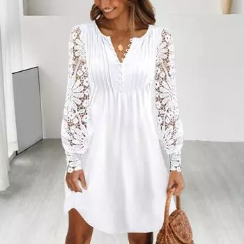 Мини-платье с V-образным вырезом, универсальное трапециевидное стильное элегантное пляжное вечернее короткое платье, уличная одежда M белый