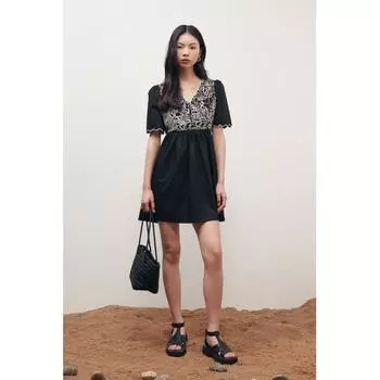 Мини-платье с вышивкой HM, черное