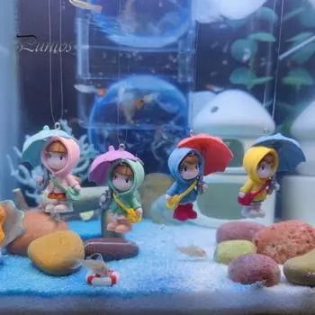 Мини-плавающая пара аквариумных украшений, мультяшное украшение для аквариума, подвесные фигурки-зонтики, яркие цвета без запаха, подводная миниатюра