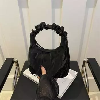 Мини плиссированная женская сумка из сплошного ПУ цвета для отдыха, подмышки, сумки через плечо, женские сумки для подмышек белый