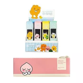 Мини-плоский пенал в современном стиле Kakao Friends + острый грифель 40 граней, розовый (Пенал), 1 комплект, лучший персонаж Кореи