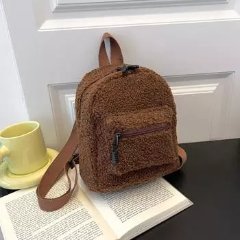 Мини-плюшевый рюкзак, однотонный женский рюкзак для маленьких девочек, дикая мода, мягкий осенне-зимний стильный маленький рюкзак для уличных покупок