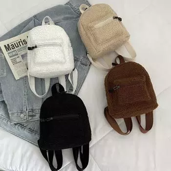 Мини-плюшевый рюкзак, женский модный однотонный регулируемый плечевой ремень, сумки на двойной молнии, милые плюшевые рюкзаки для девочек хаки