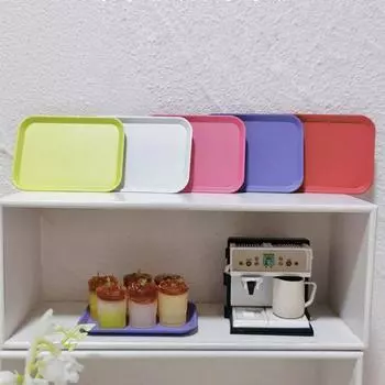 Мини-поднос для кукольного домика, металлическая имитация, сервировочная тарелка, поднос для чая, реалистичный миниатюрный поднос, декоративные украшения для кукольного домика зелёный