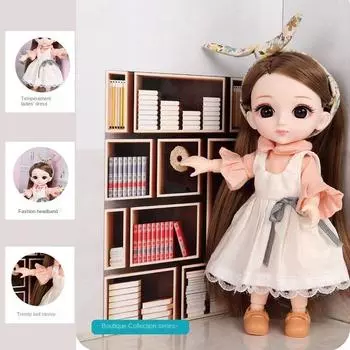 Мини-подвижная 13-шарнирная кукла 16 см, игрушка для девочек, 3D большие глаза, BJD принцесса, полная одежда, коллекция платьев, детская кукла в подарок синий