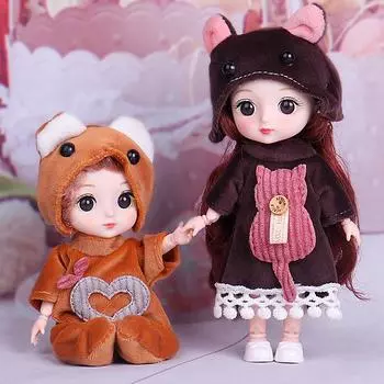 Мини подвижная 21 шарнирная кукла 16 см, игрушка для девочек, 3D большие глаза, BJD принцесса, полная одежда, коллекция платьев, детская кукла в подарок 16cm