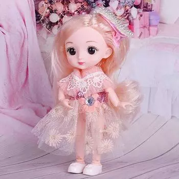 Мини подвижная 21 шарнирная кукла 16 см, игрушка для девочек, 3D большие глаза, BJD принцесса, полная одежда, коллекция платьев, детская кукла в подарок 16cm