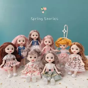 Мини-подвижная кукла 17 см, игрушка для девочек, 3D большие глаза, BJD, полная одежда принцессы, коллекция платьев, детская кукла в подарок B