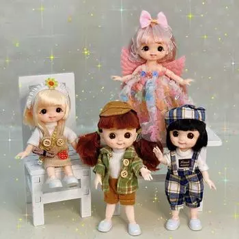 Мини-подвижная шарнирная кукла 15 см, игрушка для девочек, 3D большие глаза, BJD, полная одежда принцессы, коллекция платьев, детская кукла, подарок B:clothes and doll