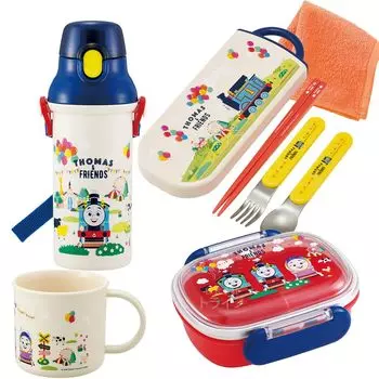 Мини-полотенце Skater Thomas Friends, набор из 4 предметов, антибактериальный ланч-бокс с сердцевиной, 270 мл, пластиковая бутылка для воды Trio Cup и
