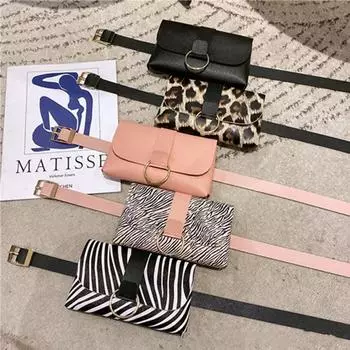 Мини-поясная сумка 2 в 1 с леопардовой полосой, кошелек для монет, женская поясная сумка, поясная сумка для мобильного телефона, кожаная поясная сумка с клапаном чёрный