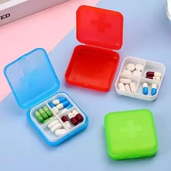 Mini Portable Pills Organizer Case 4 Grids PillBox Tablet Storage Container Weekly Medicine Pill s Box Pill Case Drug Dispense зелёный