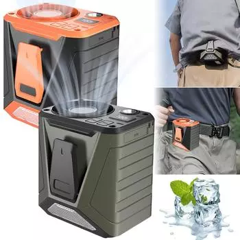 Mini Portable Waist Clip Fan 3 Speeds Body Fan Rechargeable LED Emergency Light for Outdoor Sports Camping Hiking Travel Fishing армия зеленый