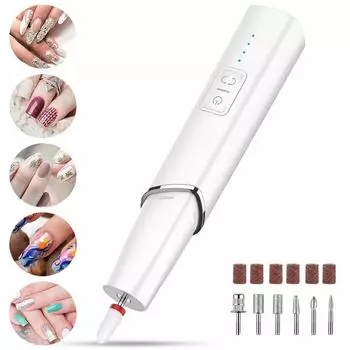 Мини-портативная электронная дрель для ногтей, беспроводная профессиональная маленькая беспроводная электрическая дрель для ногтей, USB-дрель, полировщик для ногтей белый