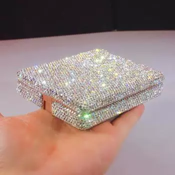 Мини-портативный набор кистей для макияжа, зеркальный ящик для хранения со стразами, рассыпчатая пудра, кисть для тональной основы Bloom, мягкий органайзер, подарки