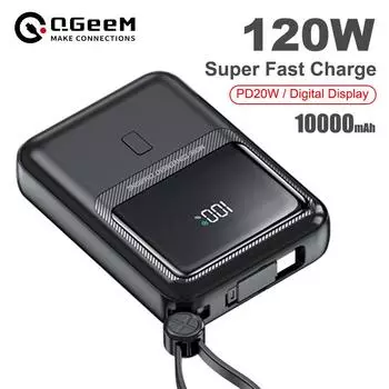 Mini Power Bank 120 Вт, 10000 мАч, сверхбыстрая зарядка, внешний мобильный аккумулятор, зарядное устройство для кемпинга для iPhone, Samsung, Huawei PowerBank