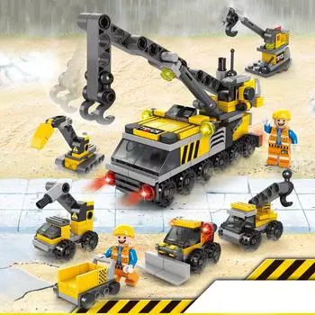 Мини-пожарная машина с мелкими частицами, полицейская машина, детские игрушки-головоломки, военные строительные блоки, сборка для мальчиков