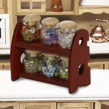 Мини Приправа Джар Стойка Изысканные детали Украшения Вуд Доллхаус Приправа Джар Стойка Фотография Реквизиты для Кухни Сцена