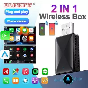 Мини-приставка 2 в 1, проводной беспроводной адаптер CarPlay Android Auto BT5.0 USB/Type-C Plug and Play, автомобильная потоковая приставка, автомобильные аксессуары