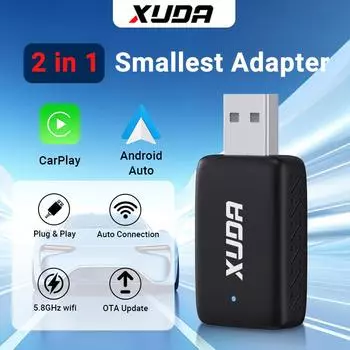 Мини-приставка с проводным подключением к беспроводному CarPlay и Android Auto 5 ГГц WiFi5 Скорость передачи данных Plug and Play Модный и портативный