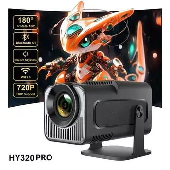 Мини-проектор HY320 Salange 4K 8K Поддержка видео Физический 720P Кинотеатр Уличный Android 11 Beam HY300 HY320 Обновленная версия EU Plug